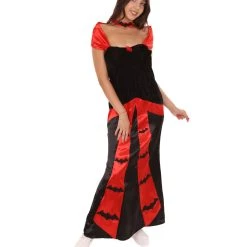 HPO Adult Women's Vampiress Bat Chic Costume | Black & Red Halloween Costume