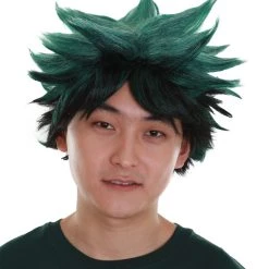 BC Adult Men's Dark Green Color Spiked Cosplay Wig