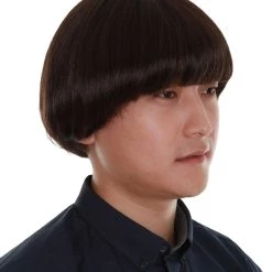 BC Adult Men's Dark Brown Color Straight Retro Bowl Wig