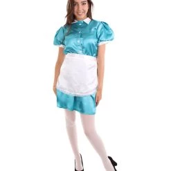 HPO Adult Women's French Apron Maid Uniform Costume | Aqua Blue Cosplay Costume