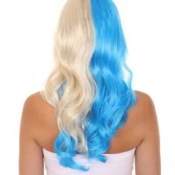 HPO Blonde And Blue Big Curly Womens Wig | Celebrity Famouse Wig | Premium Breathable Capless Cap