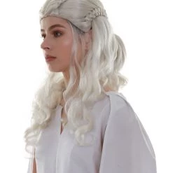 BC Women's Snow White Color Curly Medium Length Pinned Up Trendy Wig