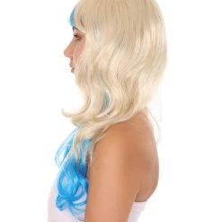 HPO Blonde And Blue Big Curly Womens Wig | Celebrity Famouse Wig | Premium Breathable Capless Cap