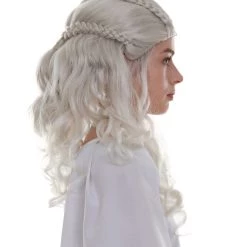 BC Women's Snow White Color Curly Medium Length Pinned Up Trendy Wig