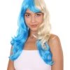 HPO Blonde And Blue Big Curly Womens Wig | Celebrity Famouse Wig | Premium Breathable Capless Cap