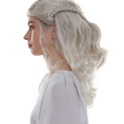 BC Women's Snow White Color Curly Medium Length Pinned Up Trendy Wig