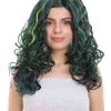 HPO Women's Green Wicked Witch Womens Wig | Horror Blue Green Two Toned Halloween Wig | Premium Breathable Capless Cap