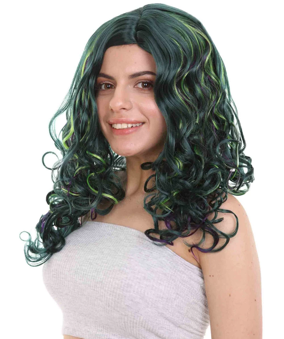 HPO Women's Green Wicked Witch Womens Wig | Horror Blue Green Two Toned Halloween Wig | Premium Breathable Capless Cap 2 HPO Women's Green Wicked Witch Womens Wig | Horror Blue Green Two Toned Halloween Wig | Premium Breathable Capless Cap