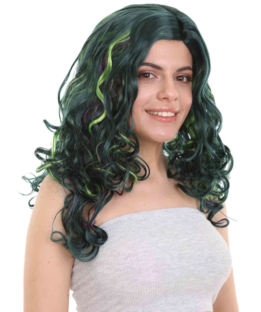 HPO Women's Green Wicked Witch Womens Wig | Horror Blue Green Two Toned Halloween Wig | Premium Breathable Capless Cap 5 HPO Women's Green Wicked Witch Womens Wig | Horror Blue Green Two Toned Halloween Wig | Premium Breathable Capless Cap