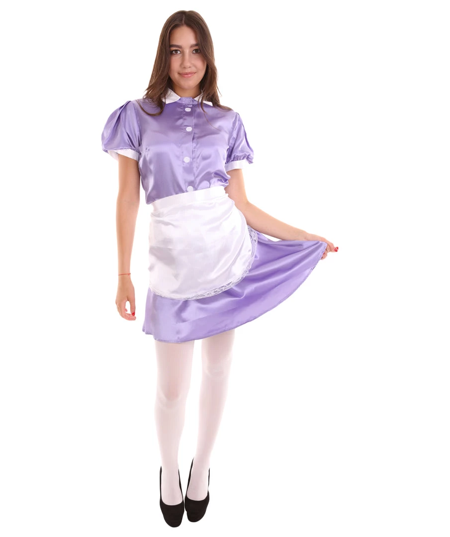 HPO Adult Women's French Apron Maid Uniform Costume | Medium Purple Cosplay Costume 1 HPO Adult Women's French Apron Maid Uniform Costume | Medium Purple Cosplay Costume
