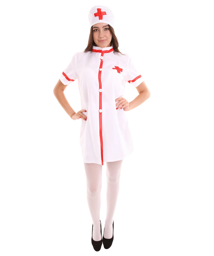 HPO Adult Women's Nurse Costume | White & Red Cosplay Costume 1 HPO Adult Women's Nurse Costume | White & Red Cosplay Costume