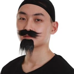 HPO Pirate Facial Hair Combo | Men's Black Color Straight Thick Pirate Mustache And Beard Combo