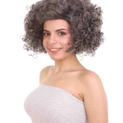 HPO Old Lady Grey Womens Wig | Grandma Character Short Cosplay Halloween Wig | Premium Breathable Capless Cap Women's