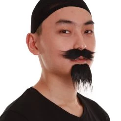 HPO Pirate Facial Hair Combo | Men's Black Color Straight Thick Pirate Mustache And Beard Combo