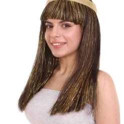 HPO Men's Deluxe Cleopatra Womens Wig | Gold Tinsel Character Cosplay Halloween Wig | Premium Breathable Capless Cap