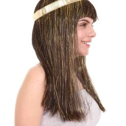 HPO Men's Deluxe Cleopatra Womens Wig | Gold Tinsel Character Cosplay Halloween Wig | Premium Breathable Capless Cap