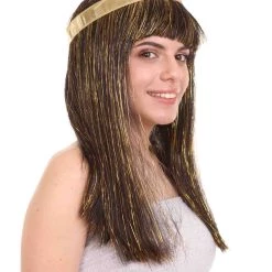 HPO Men's Deluxe Cleopatra Womens Wig | Gold Tinsel Character Cosplay Halloween Wig | Premium Breathable Capless Cap