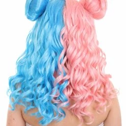 HPO Two Tone Pink & Blue Buns Womens Wig | Sexy Cosplay Party Halloween Wig | Premium Breathable Capless Cap Women's