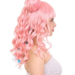 HPO Two Tone Pink & Blue Buns Womens Wig | Sexy Cosplay Party Halloween Wig | Premium Breathable Capless Cap Women's