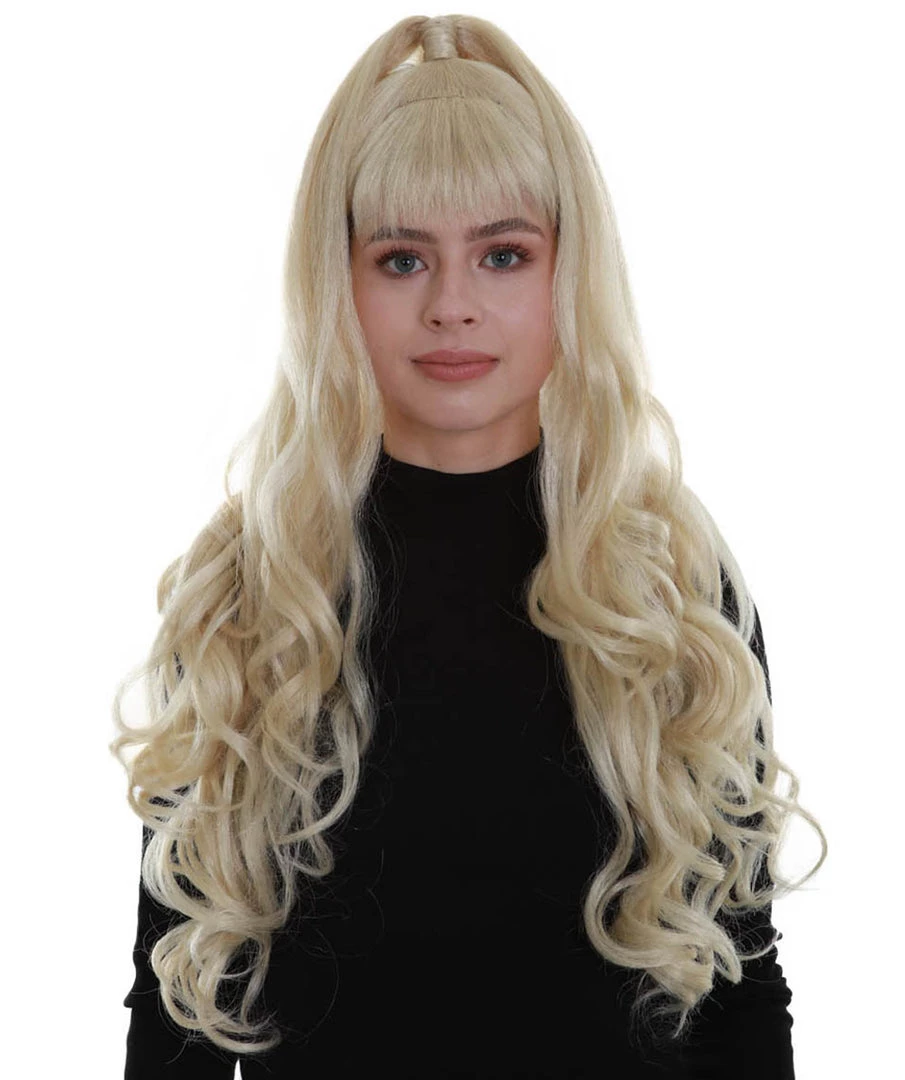 BC Women's Blonde Color Wavy Medium Length High Ponytail Trendy Pop Star Diva Wig 1 BC Women's Blonde Color Wavy Medium Length High Ponytail Trendy Pop Star Diva Wig