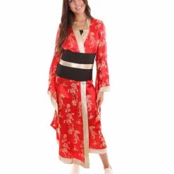 HPO Adult Women's Deluxe Geisha Embroidery Costume | Red Cosplay Costume