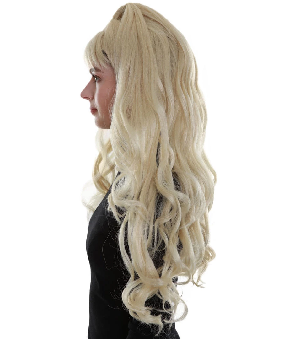 BC Women's Blonde Color Wavy Medium Length High Ponytail Trendy Pop Star Diva Wig 3 BC Women's Blonde Color Wavy Medium Length High Ponytail Trendy Pop Star Diva Wig