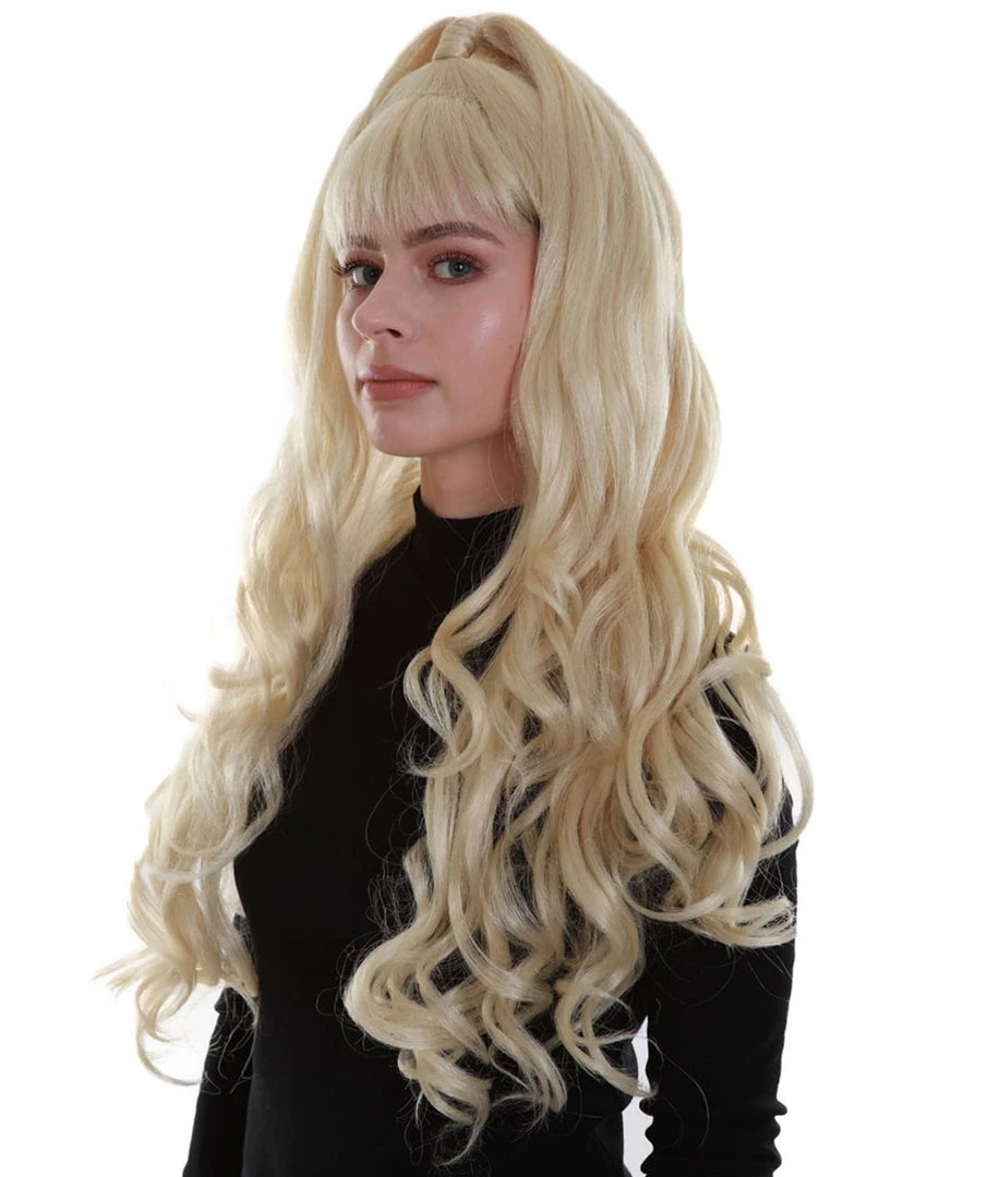 BC Women's Blonde Color Wavy Medium Length High Ponytail Trendy Pop Star Diva Wig 2 BC Women's Blonde Color Wavy Medium Length High Ponytail Trendy Pop Star Diva Wig