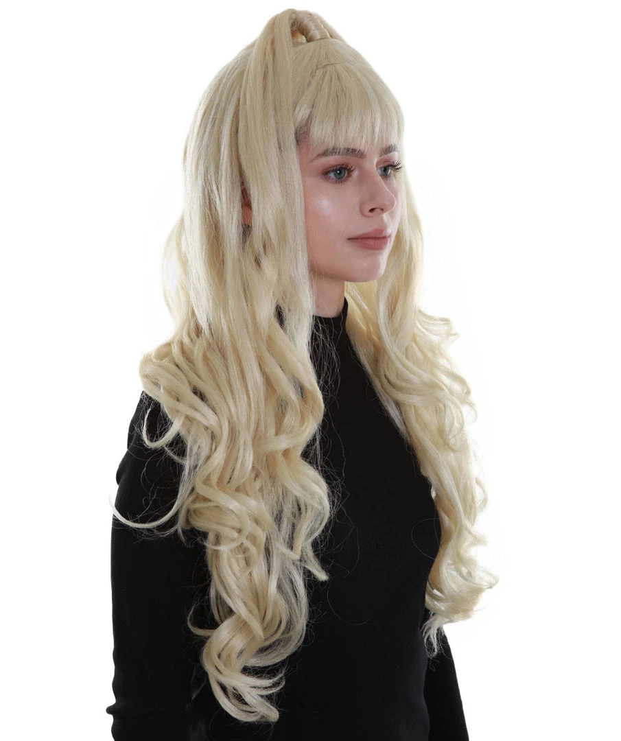 BC Women's Blonde Color Wavy Medium Length High Ponytail Trendy Pop Star Diva Wig 5 BC Women's Blonde Color Wavy Medium Length High Ponytail Trendy Pop Star Diva Wig