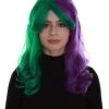 BC Women's Two Tone Green And Purple Color Wavy Medium Length Trendy Galactic Maiden Wig