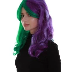 BC Women's Two Tone Green And Purple Color Wavy Medium Length Trendy Galactic Maiden Wig 10 BC Women's Two Tone Green And Purple Color Wavy Medium Length Trendy Galactic Maiden Wig