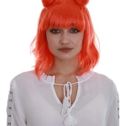 BC Space Buns | Women's Orange Color Straight Shoulder Length Trendy Space Buns Wig