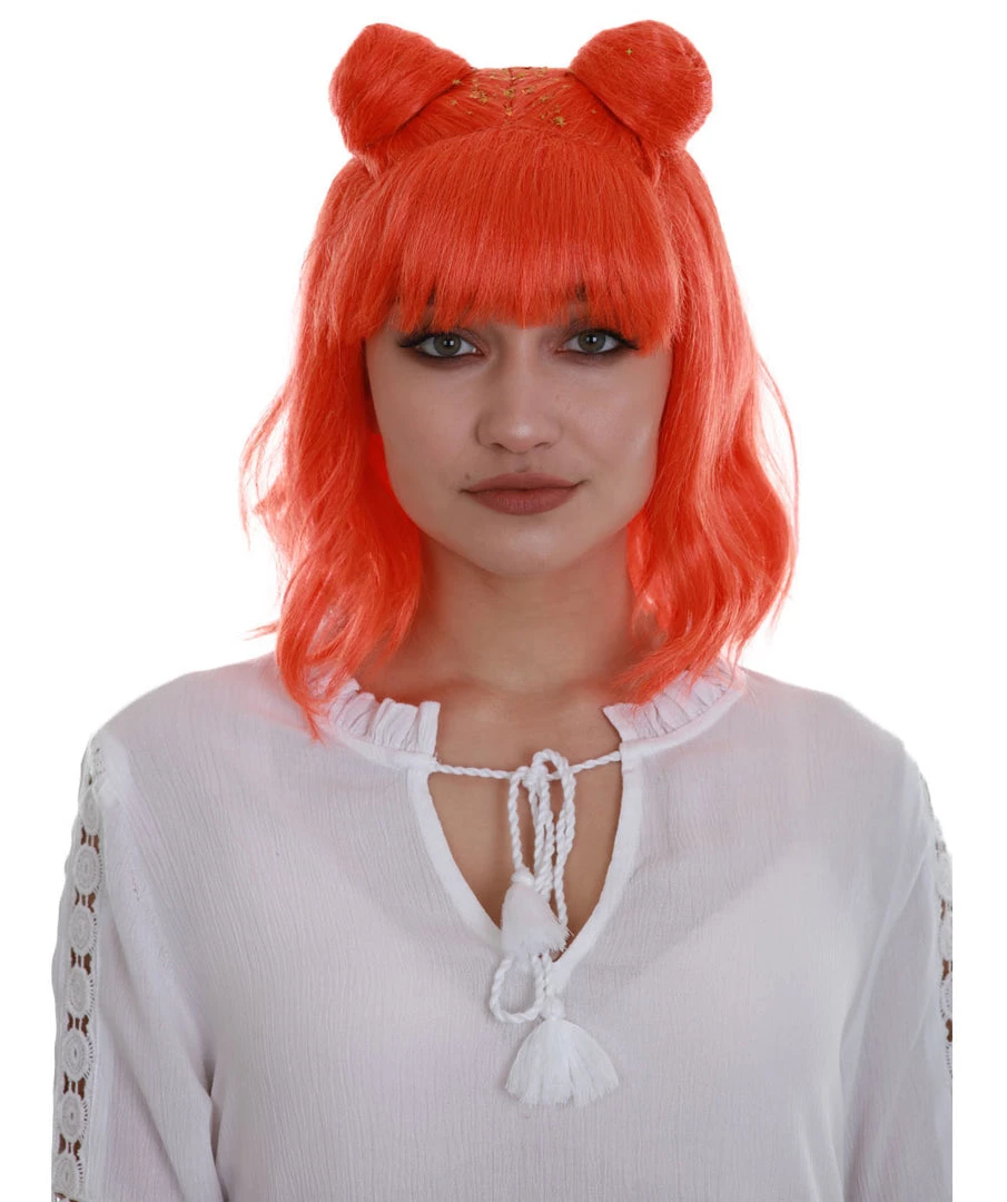 BC Space Buns | Women's Orange Color Straight Shoulder Length Trendy Space Buns Wig 1 BC Space Buns | Women's Orange Color Straight Shoulder Length Trendy Space Buns Wig