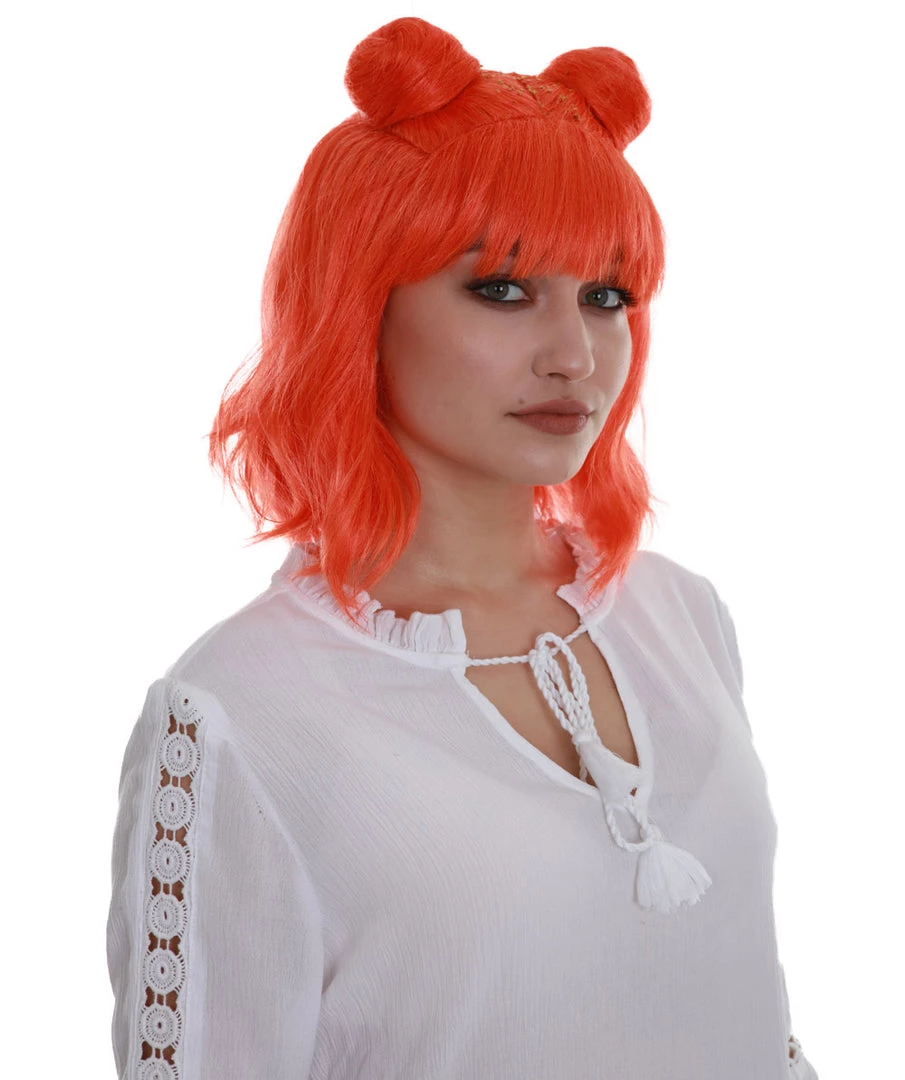 BC Space Buns | Women's Orange Color Straight Shoulder Length Trendy Space Buns Wig 6 BC Space Buns | Women's Orange Color Straight Shoulder Length Trendy Space Buns Wig