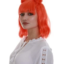BC Space Buns | Women's Orange Color Straight Shoulder Length Trendy Space Buns Wig