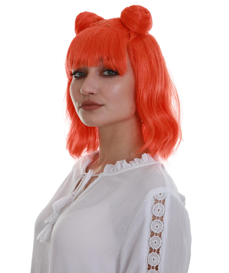 BC Space Buns | Women's Orange Color Straight Shoulder Length Trendy Space Buns Wig 2 BC Space Buns | Women's Orange Color Straight Shoulder Length Trendy Space Buns Wig