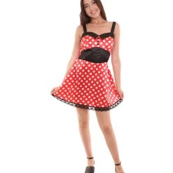 HPO Adult Women's Miss Mouse Cartoon Costume | Red Cosplay Costume