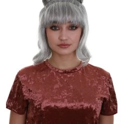 BC Space Buns | Women's Grey Color Straight Shoulder Length Trendy Space Buns Wig