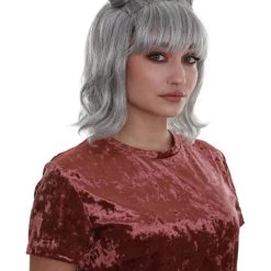 BC Space Buns | Women's Grey Color Straight Shoulder Length Trendy Space Buns Wig