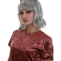 BC Space Buns | Women's Grey Color Straight Shoulder Length Trendy Space Buns Wig
