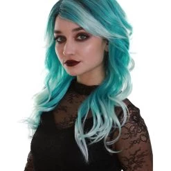 BC Women's Teal Color Wavy Medium Length Trendy Aquatic Princess Wig