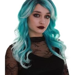 BC Women's Teal Color Wavy Medium Length Trendy Aquatic Princess Wig 14 BC Women's Teal Color Wavy Medium Length Trendy Aquatic Princess Wig