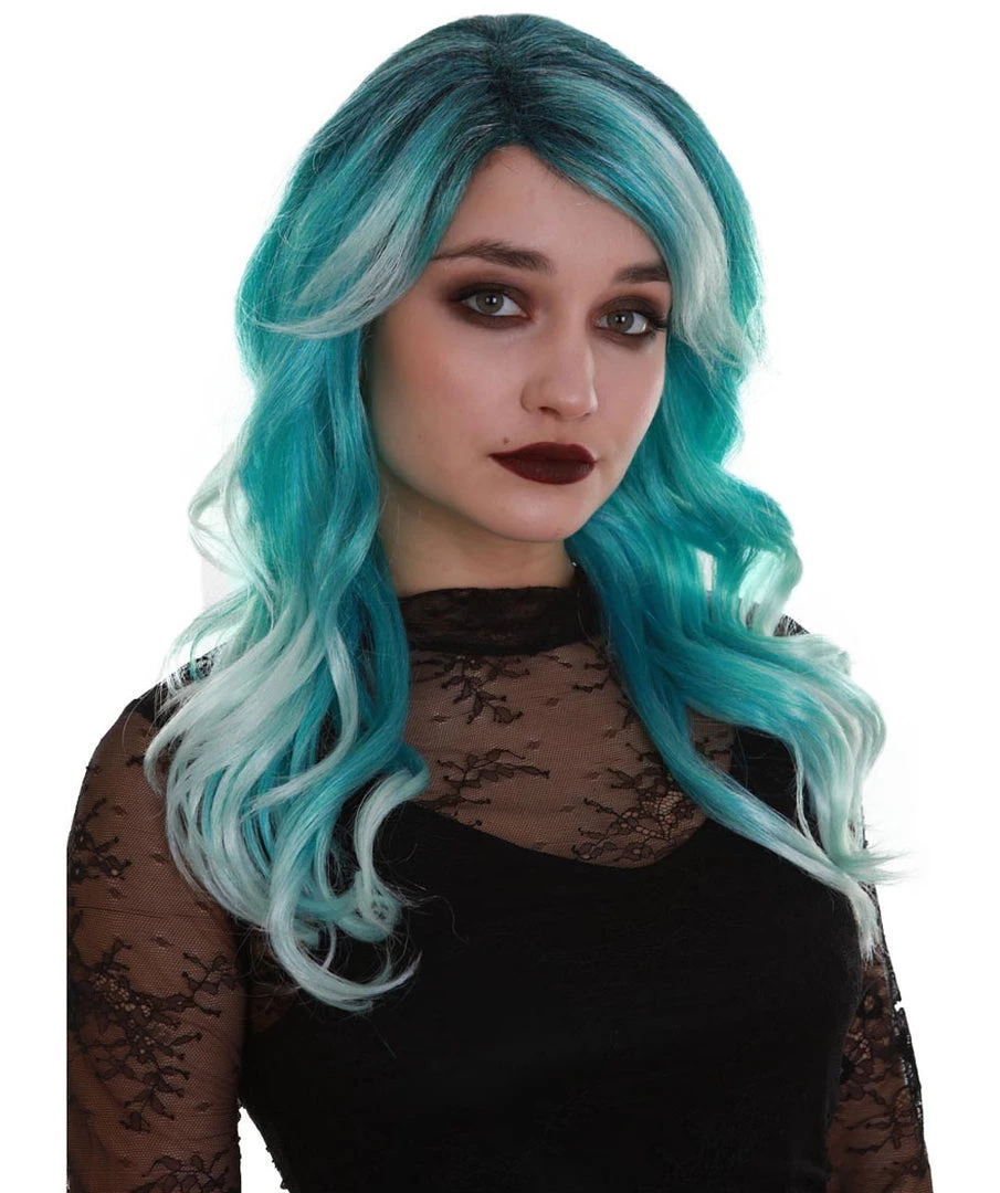 BC Women's Teal Color Wavy Medium Length Trendy Aquatic Princess Wig 6 BC Women's Teal Color Wavy Medium Length Trendy Aquatic Princess Wig