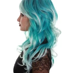 BC Women's Teal Color Wavy Medium Length Trendy Aquatic Princess Wig 11 BC Women's Teal Color Wavy Medium Length Trendy Aquatic Princess Wig