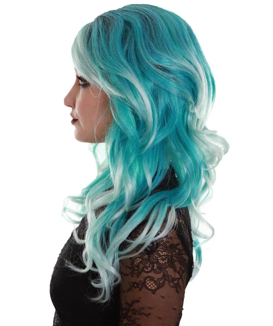 BC Women's Teal Color Wavy Medium Length Trendy Aquatic Princess Wig 3 BC Women's Teal Color Wavy Medium Length Trendy Aquatic Princess Wig