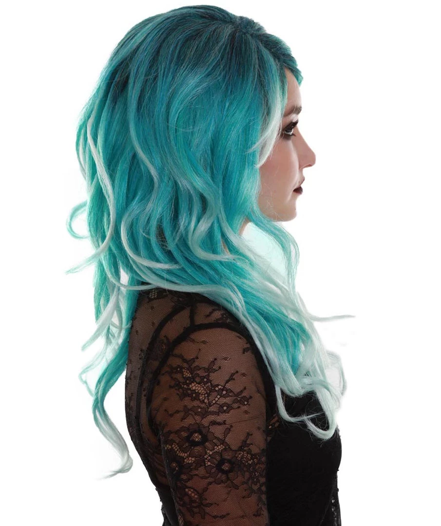 BC Women's Teal Color Wavy Medium Length Trendy Aquatic Princess Wig 5 BC Women's Teal Color Wavy Medium Length Trendy Aquatic Princess Wig