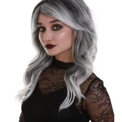 BC Women's Silver Color Wavy Medium Length Trendy Frosted Wavy Wig