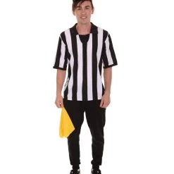 HPO Adult Men's Referee Shirt & Cap 4Pc Costume | Black And White Cosplay Costume