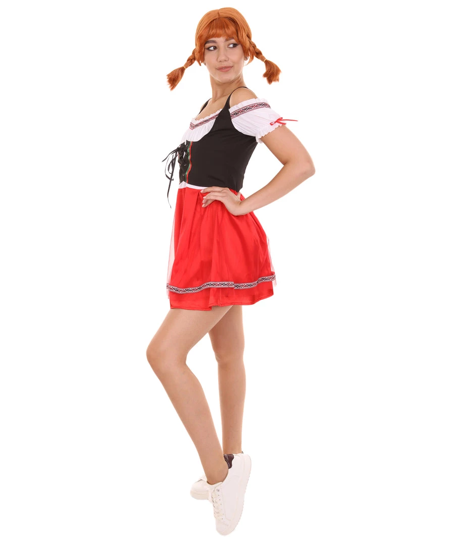 HPO Adult Women's Oktoberfest Beer Girl Costume | Red Black And White Halloween Costume 2 HPO Adult Women's Oktoberfest Beer Girl Costume | Red Black And White Halloween Costume
