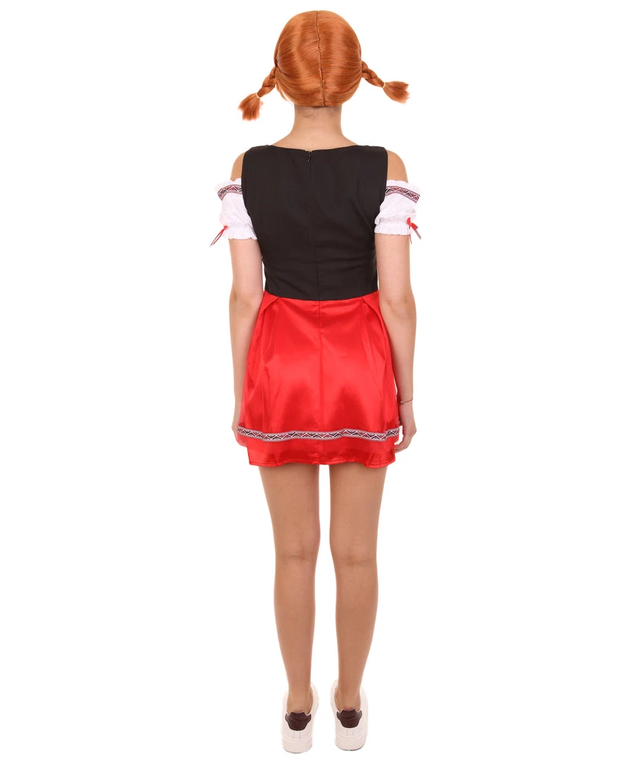 HPO Adult Women's Oktoberfest Beer Girl Costume | Red Black And White Halloween Costume 3 HPO Adult Women's Oktoberfest Beer Girl Costume | Red Black And White Halloween Costume