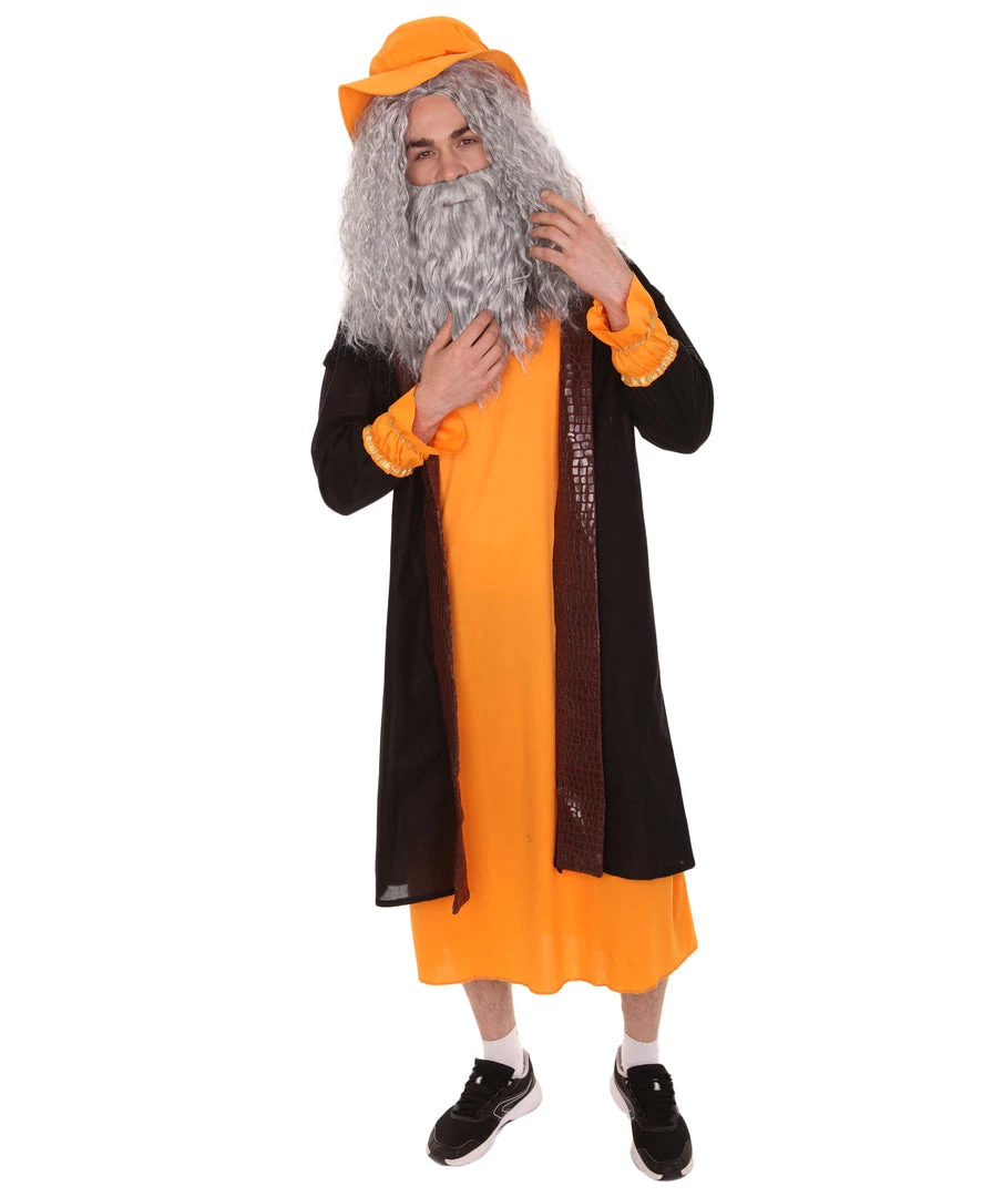 HPO Adult Men's Leonardo Da Vinci Painter Artitst 4Pc Costume | Orange Cosplay Costume 1 HPO Adult Men's Leonardo Da Vinci Painter Artitst 4Pc Costume | Orange Cosplay Costume